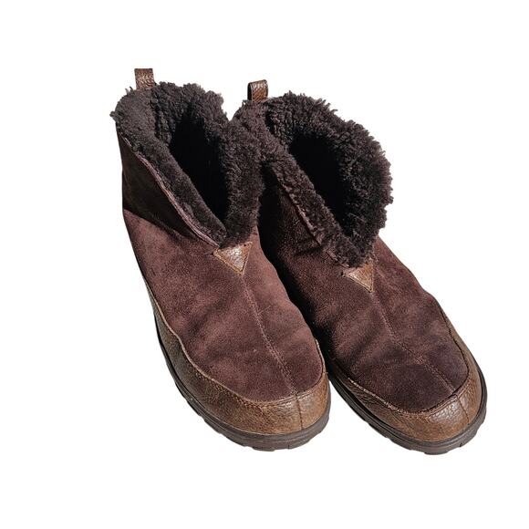 Eddie Bauer Brown Leather, Suede, Shearling Ankle Slippers Size 11 - Picture 2 of 5